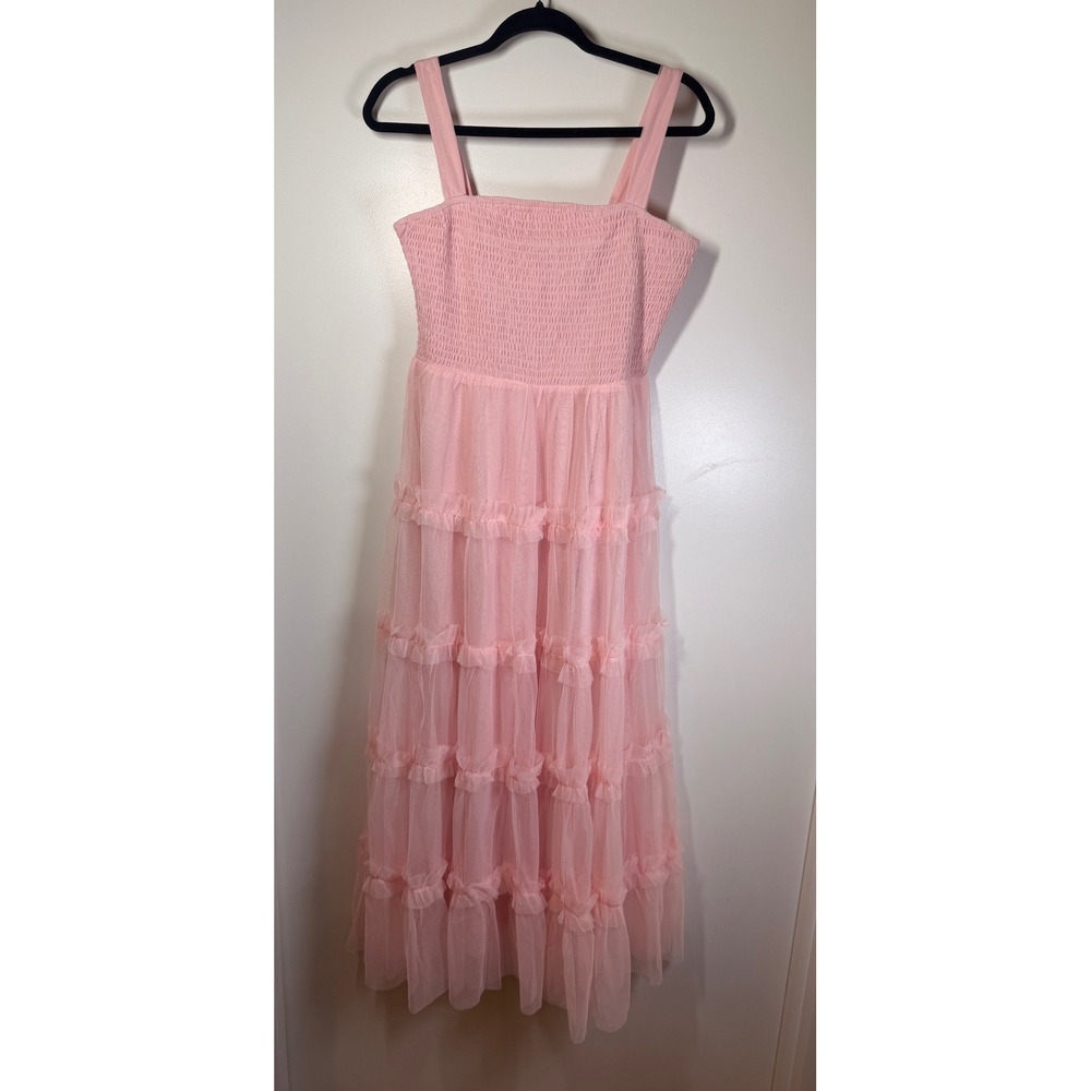Listicle Tiered Maxi Dress Womens Large Ballerina Pink Smocked Tulle Ruffle Boho